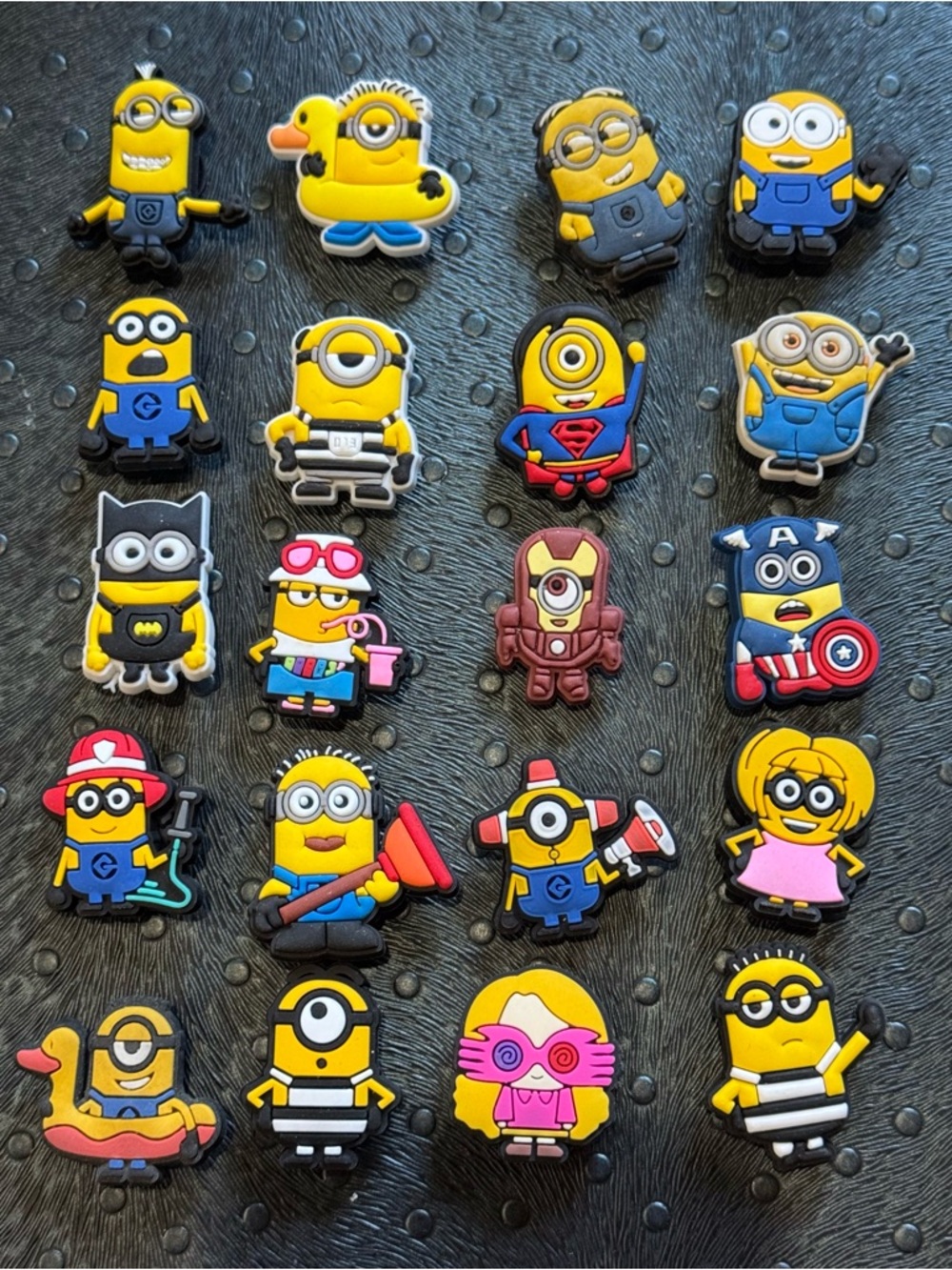 Lot of 20 Minion crocs shoe charms Ducky, Superman, Batman, plunger fireman VGC